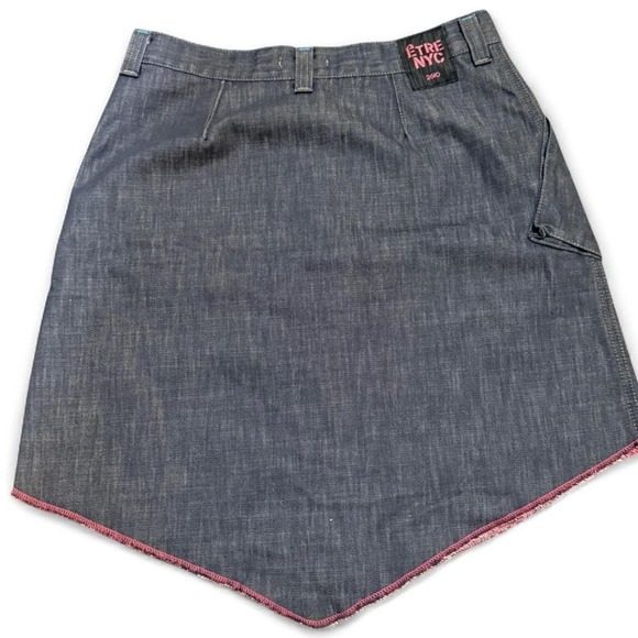 Entre NYC Y2K Asymmetrical Denim Skirt 32" Waist Pink Stitch Zip Pocket Vintage - Picture 2 of 4